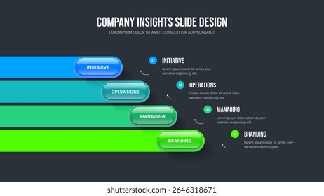 Corporate Planning Four Option Infographic Frame Design. Consulting Review Slide Layout Vector Illustration. Marketing Campaign 4 Element Diagram Presentation Template.
