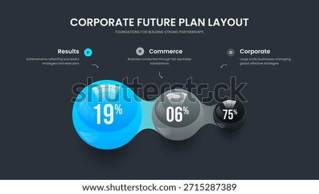 Corporate Planning Three Option Graph Presentation Design. Minimal Performance 3 Element Infographic Slideshow Template. Elegant Analysis Frame Layout Vector Illustration.