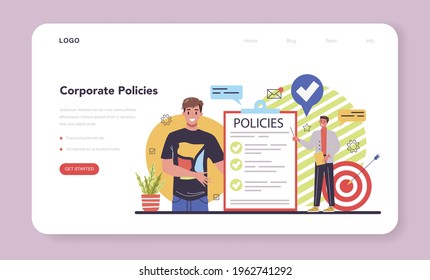 Corporate policies web banner or landing page. Corporate relations.