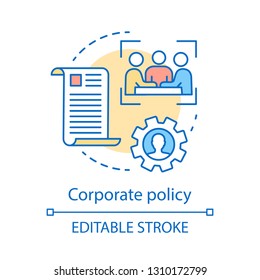 Corporate Policy Concept Icon. Core Values Idea Thin Line Illustration. Teamwork. Meeting, Conference. Board Of Directors. Corporate Governance. Vector Isolated Outline Drawing. Editable Stroke