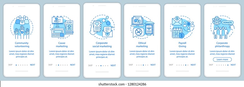 Corporate Policy Onboarding Mobile App Page Screen Vector Template. CSR Walkthrough Website Steps With Linear Illustrations. Corporate Welfare And Environment. UX, UI, GUI Smartphone Interface Concept