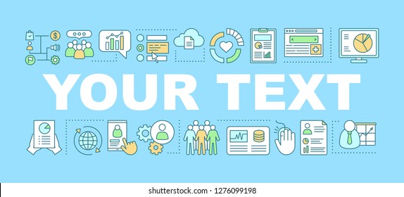 Corporate policy word concepts banner. CSR. Your text here. Business analytics and metrics. Corporate social responsibility. Isolated lettering typography and linear icons. Vector outline illustration