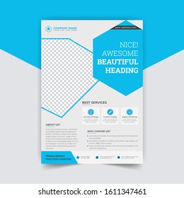 Corporate Polygonal Clean Modern Flyer Template. Creative cover oval elements sky colors, with nice Unique Design Shape, vector eps10.