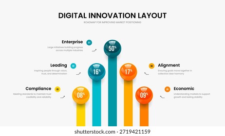Corporate Portfolio 5 Element Graph Frame Design. Service Showcase Slideshow Template Vector Illustration. Enterprise Introduction Five Step Infographic Slide Layout.