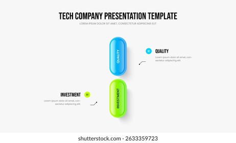 Diseño de diapositiva de infografía de dos elementos de Cartera Corporativa. Diseño de presentación de diapositivas de diagrama de 2 pasos de innovación visual. Producto Visualización Presentación Plantilla Ilustración vectorial.