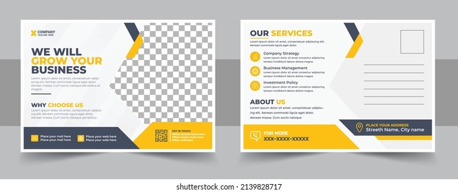 Corporate postcard design template. amazing and modern postcard design. Yellow Corporate business postcard or EDDM postcard design template