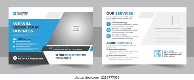 Plantilla de diseño de postales corporativos, diseño de postales asombroso y moderno, diseño de postales de eddm corporativo elegante. Ilustración vectorial de diseño de plantillas de color azul de la tarjeta postal profesional