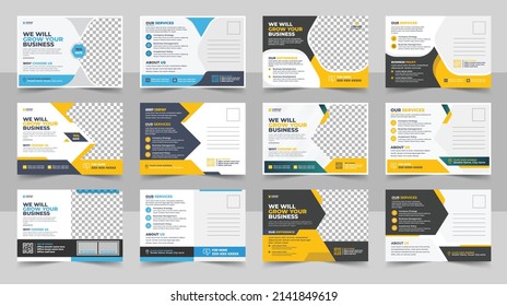 Corporate postcard design template bundle . amazing and modern postcard design. stylish corporate postcard design. Business Postcard blue colour template design vector illustration