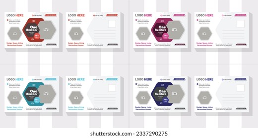 Corporate Postcard Design Template Bundle of Set. erstaunliches und modernes Postkartendesign. stilvolles Corporate-Postcard-Design. Business Postcard bunter Vorlage Design Vektorgrafik. Mehrfach-Post 