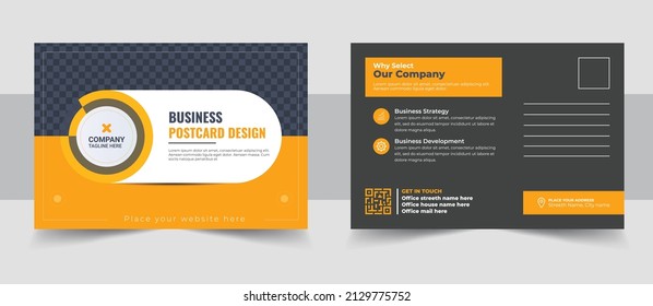 Corporate postcard design template. Modern postcard design. Corporate business postcard. Corporate business postcard. Yellow and Black color post card with a print-ready file for your business