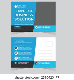 Corporate Postcard or modern postcard with blue elements stylish or marketing agency postcard design