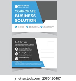 Corporate Postcard or modern postcard with blue elements stylish or marketing agency postcard design