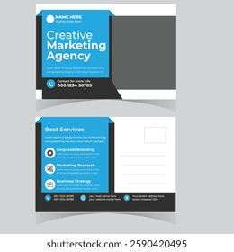 Corporate Postcard or modern postcard with blue elements stylish or marketing agency postcard design