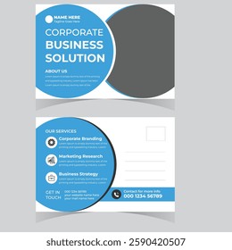 Corporate Postcard or modern postcard with blue elements stylish or marketing agency postcard design