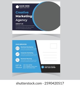 Corporate Postcard or modern postcard with blue elements stylish or marketing agency postcard design