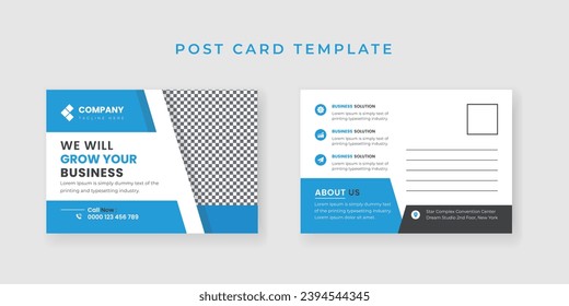 Corporate Postcard Template Design, Post Card Vector Simple and Clean, Modern MinimalCreative Agency Business Postcard Layout, Real Estate Post Card with Geometric Eps10.
