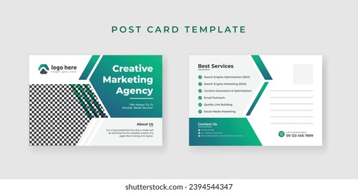 Corporate Postcard Template Design, Post Card Vector Simple and Clean, Modern MinimalCreative Agency Business Postcard Layout, Real Estate Post Card with Geometric Eps10.