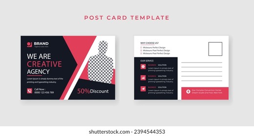 Corporate Postcard Template Design, Post Card Vector Simple and Clean, Modern MinimalCreative Agency Business Postcard Layout, Real Estate Post Card with Geometric Eps10.
