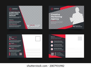 Corporate Postcard Template Design. With Two Types Of Different Designs And Vector illustrations. And One Colors Variations