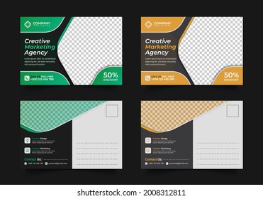 Corporate Postcard Template Design. With Two Types Of Different Designs And Vector illustrations. And Two Colors Variations