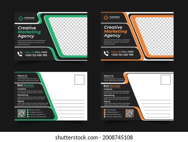 Corporate Postcard Template Design. With Two Types Of Different Designs And Vector illustrations. And Two Colors Variations