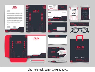 Corporate premium identity branding design. Stationery mockup vector megapack set. Template for business or finance company. Folder and A4 letter, visiting card and envelope.