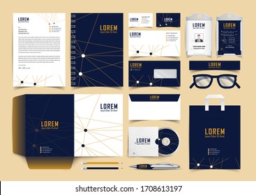 Corporate premium identity branding design. Stationery mockup vector megapack set. Template for business or finance company. Folder and A4 letter, visiting card and envelope.