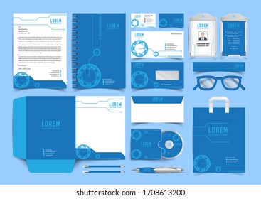 Corporate premium identity branding design. Stationery mockup vector megapack set. Template for business or finance company. Folder and A4 letter, visiting card and envelope.