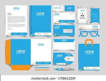 Corporate premium identity branding design. Stationery mockup vector megapack set. Template for business or finance company. Folder and A4 letter, visiting card and envelope.