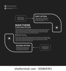 Corporate presentation template on dark background. Black and white colors. Useful for advertising, presentations and web design.