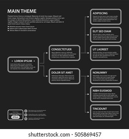 Corporate presentation template on dark background. Black and white colors. Useful for advertising, presentations and web design.