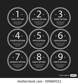 Corporate presentation template on dark background. Black and white colors. Useful for advertising, presentations and web design.