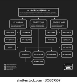 Corporate presentation template on dark background. Black and white colors. Useful for advertising, presentations and web design.