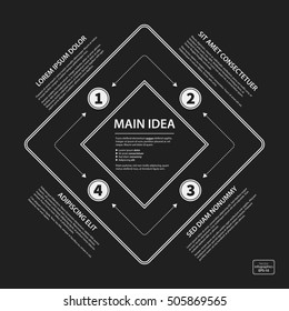 Corporate presentation template on dark background. Black and white colors. Useful for advertising, presentations and web design.