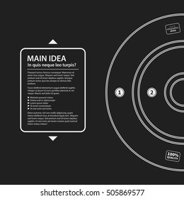 Corporate presentation template on dark background. Black and white colors. Useful for advertising, presentations and web design.