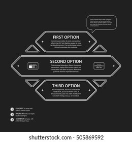 Corporate presentation template on dark background. Black and white colors. Useful for advertising, presentations and web design.