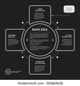 Corporate presentation template on dark background. Black and white colors. Useful for advertising, presentations and web design.