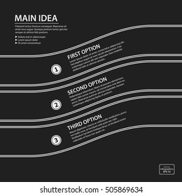 Corporate presentation template on dark background. Black and white colors. Useful for advertising, presentations and web design.