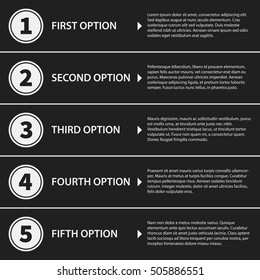 Corporate presentation template on dark background. Black and white colors. Useful for advertising, presentations and web design.