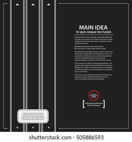 Corporate presentation template on dark background. Black and white colors. Useful for advertising, presentations and web design.