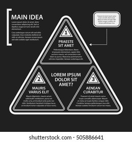 Corporate presentation template on dark background. Black and white colors. Useful for advertising, presentations and web design.