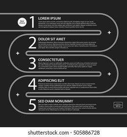Corporate presentation template on dark background. Black and white colors. Useful for advertising, presentations and web design.