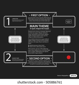Corporate presentation template on dark background. Black and white colors. Useful for advertising, presentations and web design.
