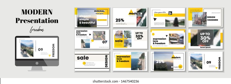 Corporate presentation template. Social media pack. Set of modern blog posts, Editable simple info banner, trendy brochure, cd idea. For app, digital display style. Bright flyer. In orange color. ppt