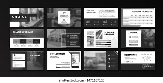 Corporate presentation template. Social media pack. Set of modern blog posts or Editable simple info banner, trendy book cd idea. For app, digital display style. Bright flyer. In Black White color