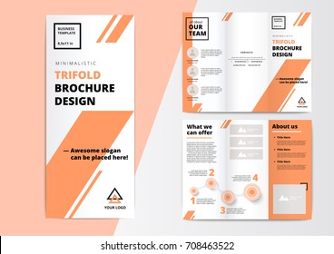 Corporate presentation trifold brochure design. Creative business proposal or annual report. Vector flyer template with infographics layouts. Startup project advertising leaflet.