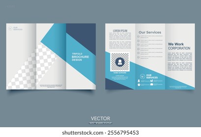 Corporate presentation trifold brochure design,Simple and minimalist promotion layout with blue color. Brochure design, brochure template, creative tri-fold, trend brochure .Corporate Tri Fold.