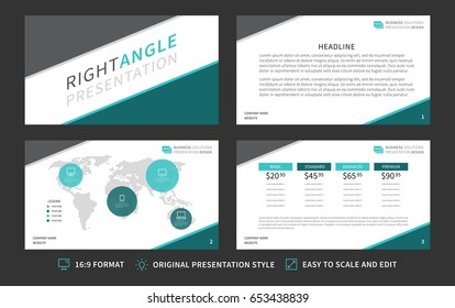 Corporate presentation vector template. Modern business presentation 16:9 format graphic design. Minimalistic layout with front page. Marketing kit visualization template. Easy to use, edit and print.