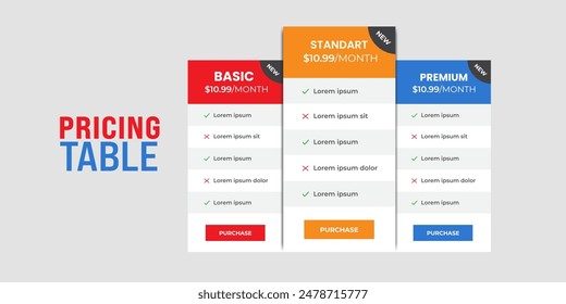 Corporate Pricing plans comparison table. Business product price chart subscription list layout. Features checklist infographic price design