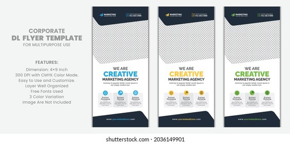 Corporate Professional Business DL Flyer Rack Card Template Design Layout for Office Event Company Multipurpose Use